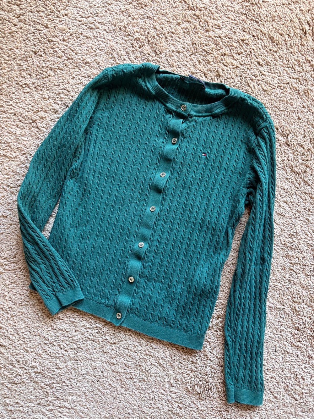 Tommy Hilfiger Teal Cable-Knit Button Cardigan Forest Green Size S